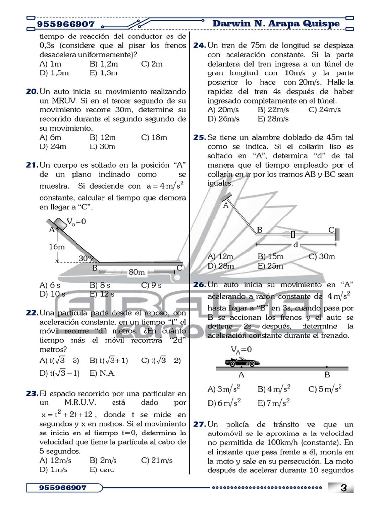 Ejercicios de Mruv | PDF