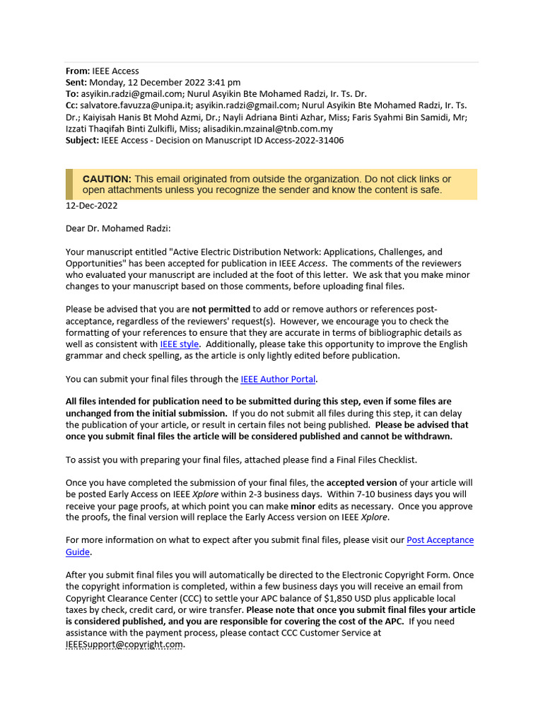 Decision of Acceptance (Email) | PDF | Institute Of Electrical And ...