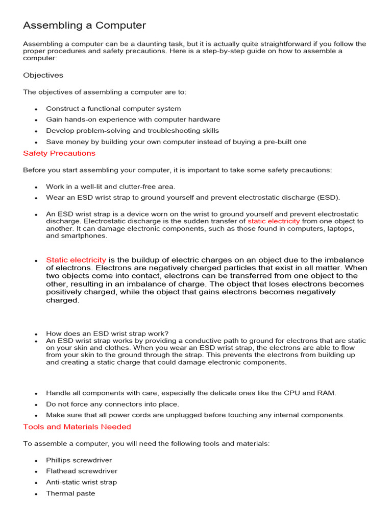 Step-by-Step Computer Assembly Guide | PDF | Electrostatic Discharge ...