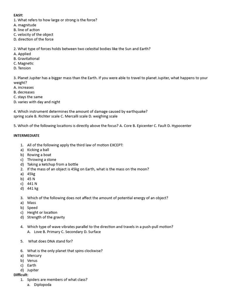 Quiz Bee Questions | PDF