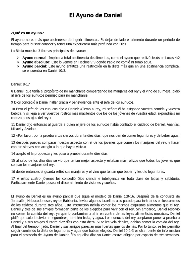 El Ayuno de Daniel: Guía y Propósitos | PDF | Daniel (figura bíblica) | Dieta