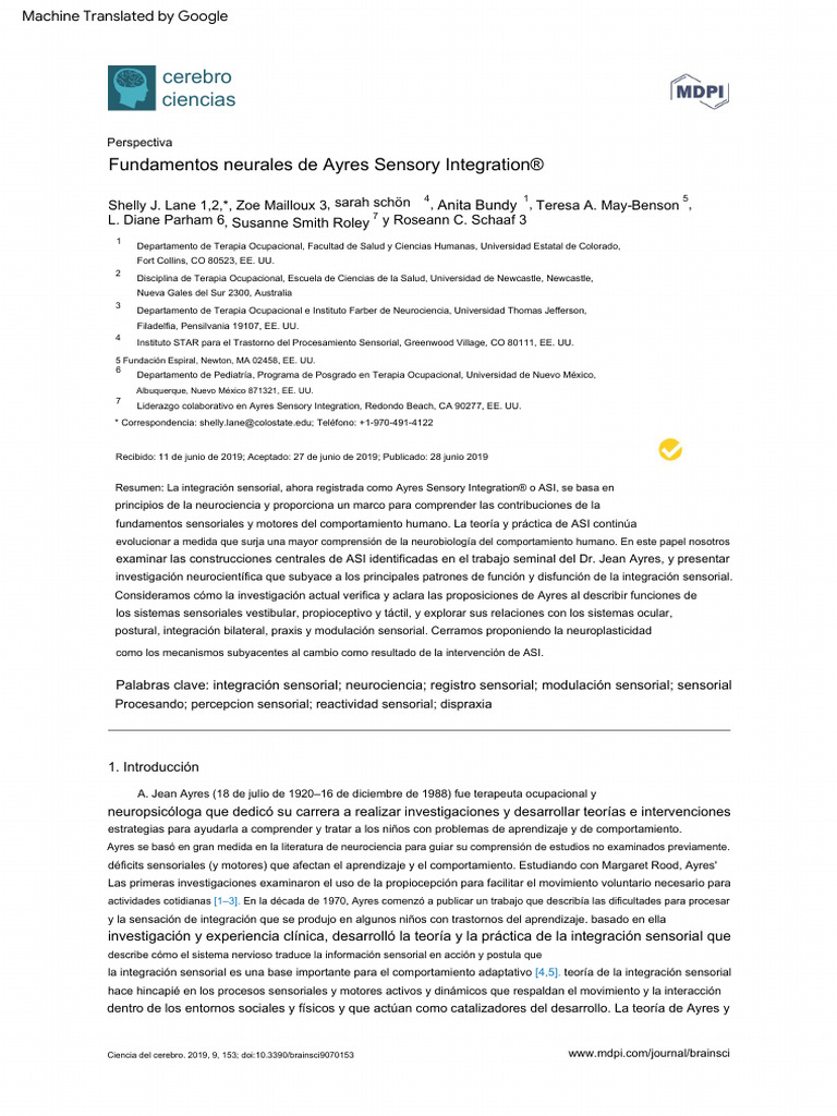 Neural Foundations of Ayres Sensory Integration (TRADUCCIÓN GOOGLE ...