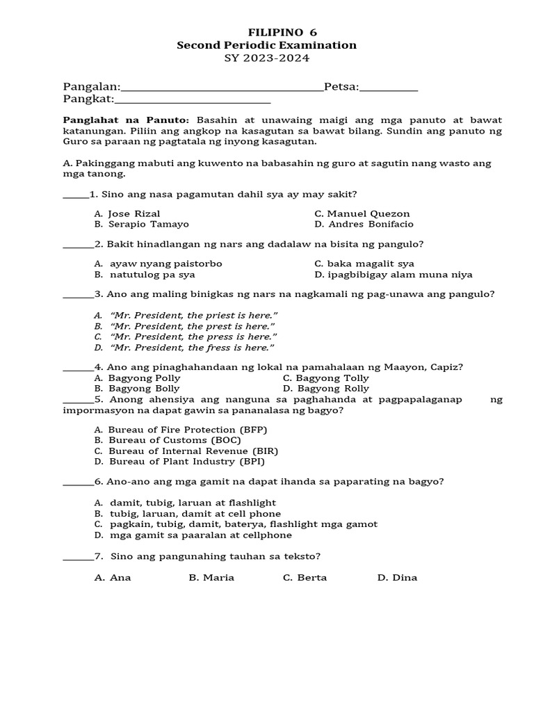 Filipino 6 q2 PT New | PDF