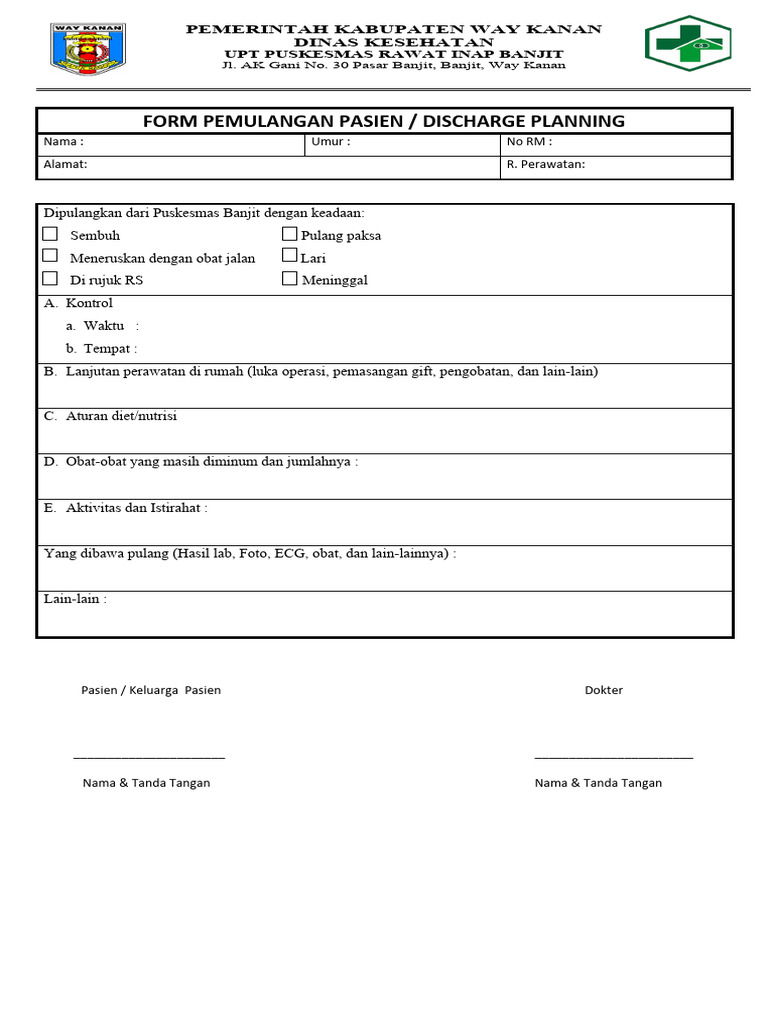 Form Pemulangan Discharge Planning Ep 1 | PDF | Sains & Matematika