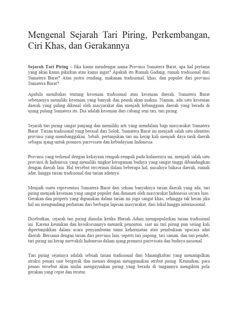 Mengenal Sejarah Tari Piring Pdf