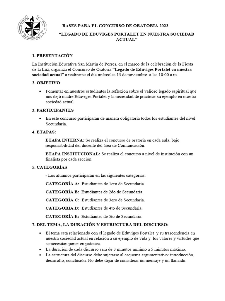 Bases Concurso de Oratoria 2023 | PDF