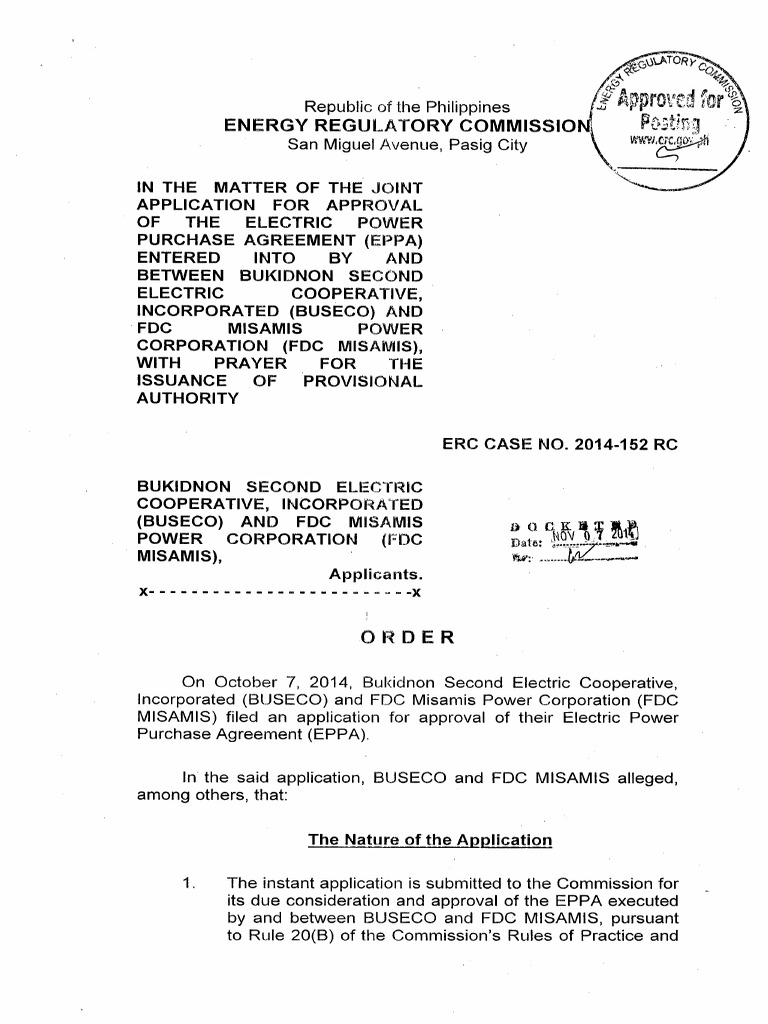 Order,+ERC+Case+No +2014-152+RC | PDF | Power Station | Electrical Grid