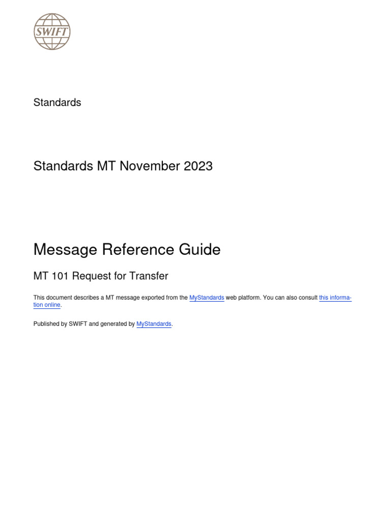 MT 101 Transfer Request Specifications | PDF | Banking | Written ...