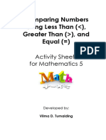 Passed 135-08-19 Kalinga Comparing Numbers Using Less Than, Gretaer Than and Equal - Activity Sheets For Mathematics 1-1