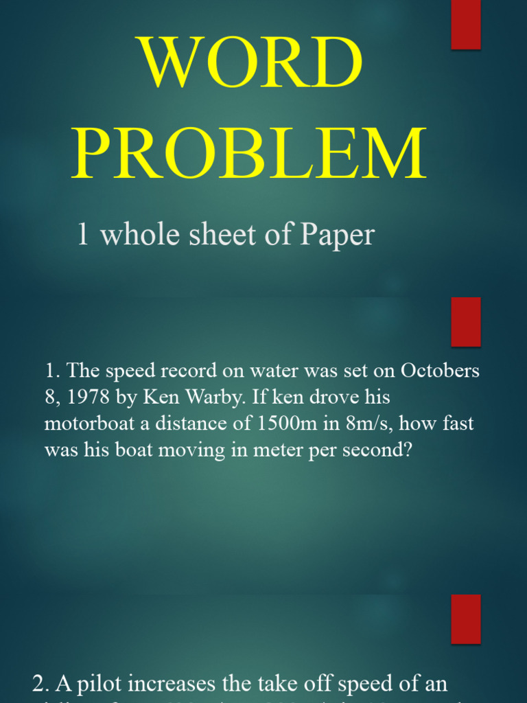 Speed, Velocity, Acceleration Word Problem PDF