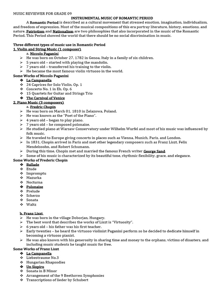 Romantic Period Instrumental Music Guide | PDF | Romantic Music ...