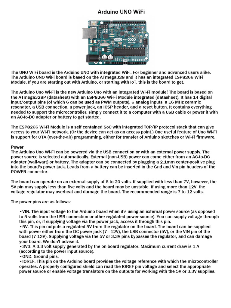 Arduino UNO WiFi: Features & Programming | PDF | Arduino | Computer ...