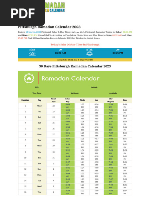 Pittsburgh Ramadan Calendar 2023