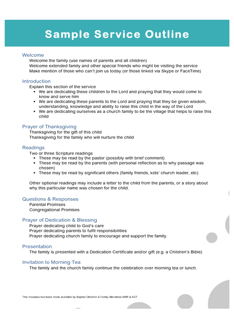 Baby dedication sample service outline script pdf prayer god