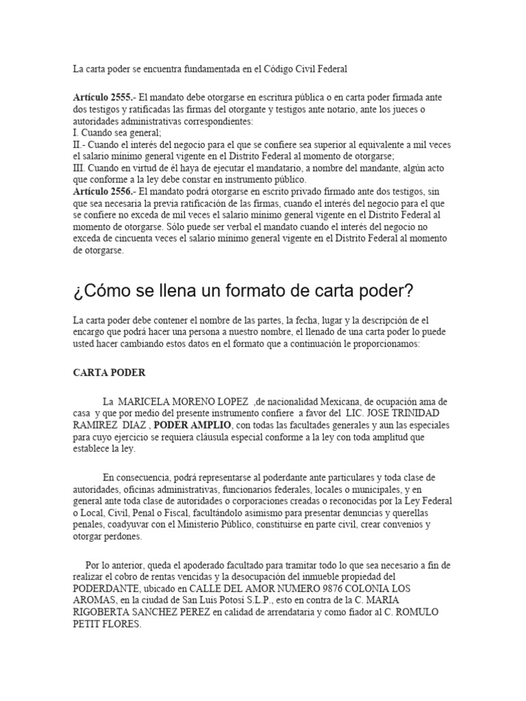 La Carta Poder Se Encuentra Fundamentada en El Código Civil Federal | PDF