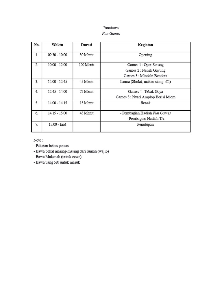 Rundown Acara Fun Games 2023 | PDF