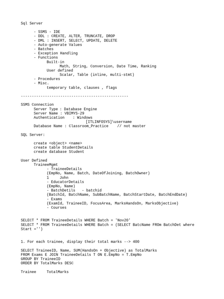Notes SQL Server | PDF | Parameter (Computer Programming) | Data ...