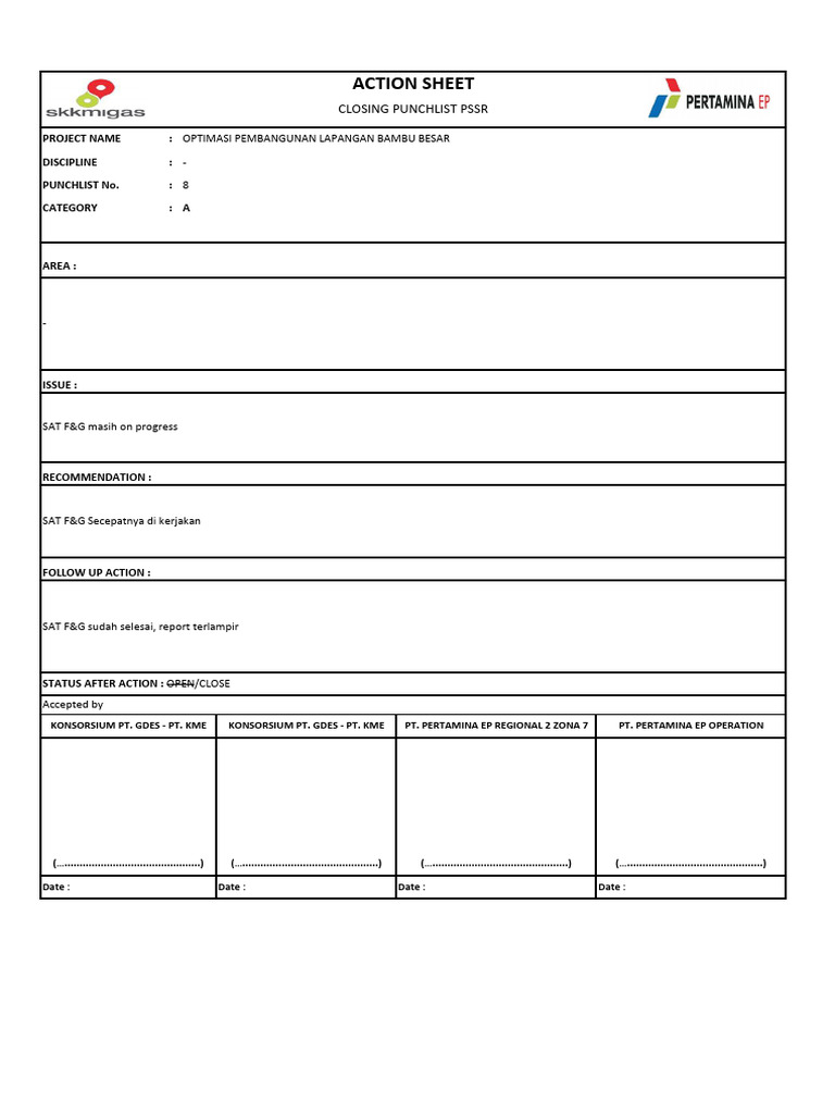Closing Sheet PSSR No 8 | PDF