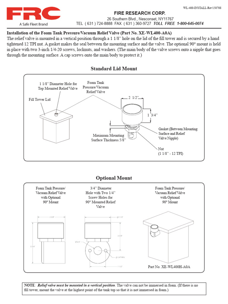 wl400 Install | PDF | Valve | Screw