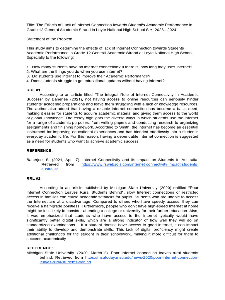 Impact of Internet Access on Grade 12 Students | PDF