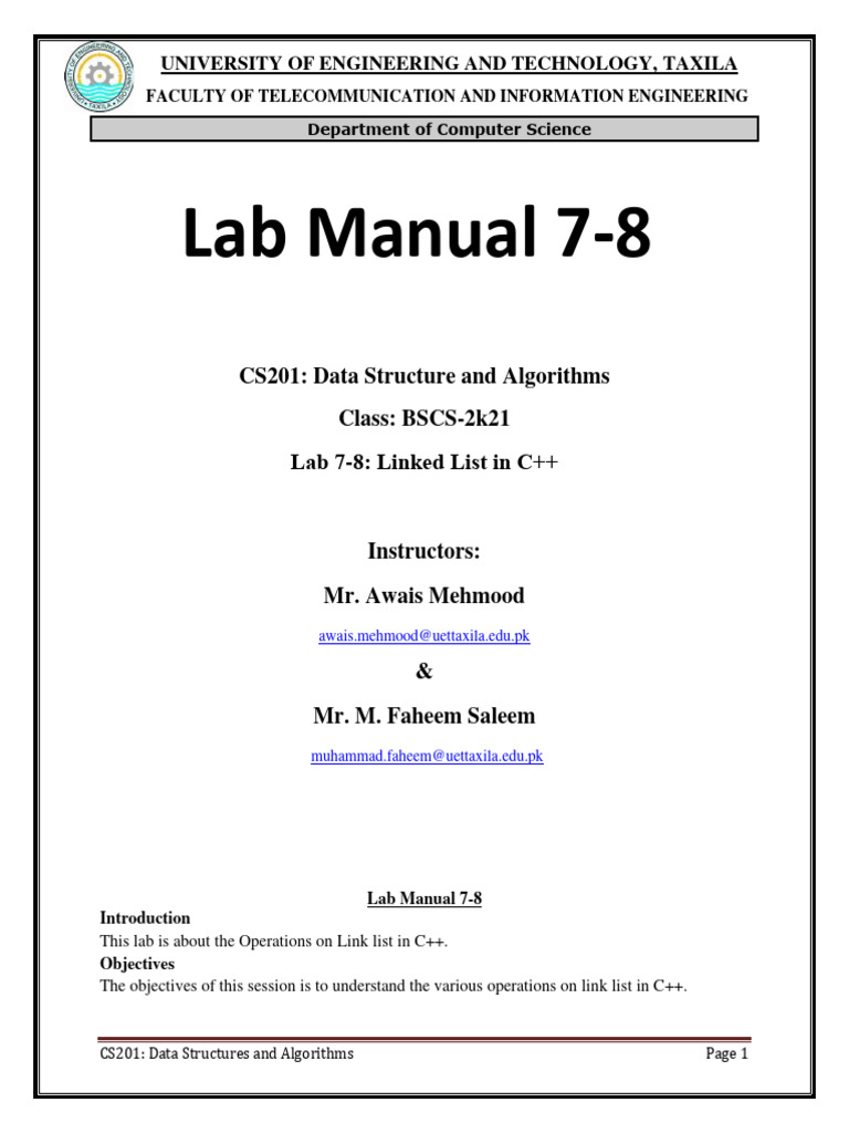 DSA - Lab7-8 Linked List in C+ | PDF | Pointer (Computer Programming) | C++