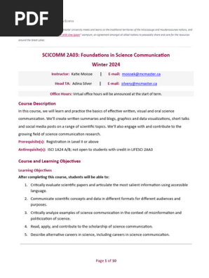 SCICOMM 2A03 Course Outline Winter 2024