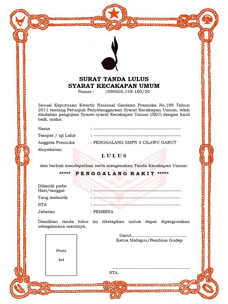 Surat Tanda Lulus Sku Rakit A4 | PDF