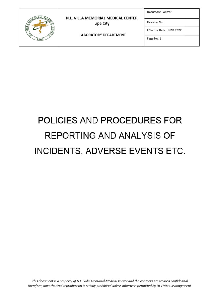 Reporting of Incident and Adverse Events | PDF