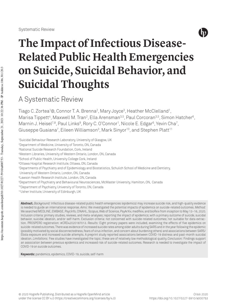 Epidemics and Suicide Risk: A Review | PDF | Suicide | Systematic Review