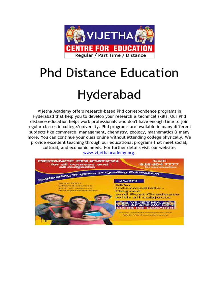 phd distance education universities hyderabad