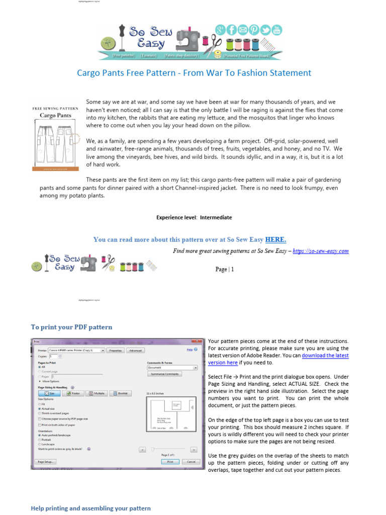 Cargo Pants Pattern Final PDF Sewing Textile Arts