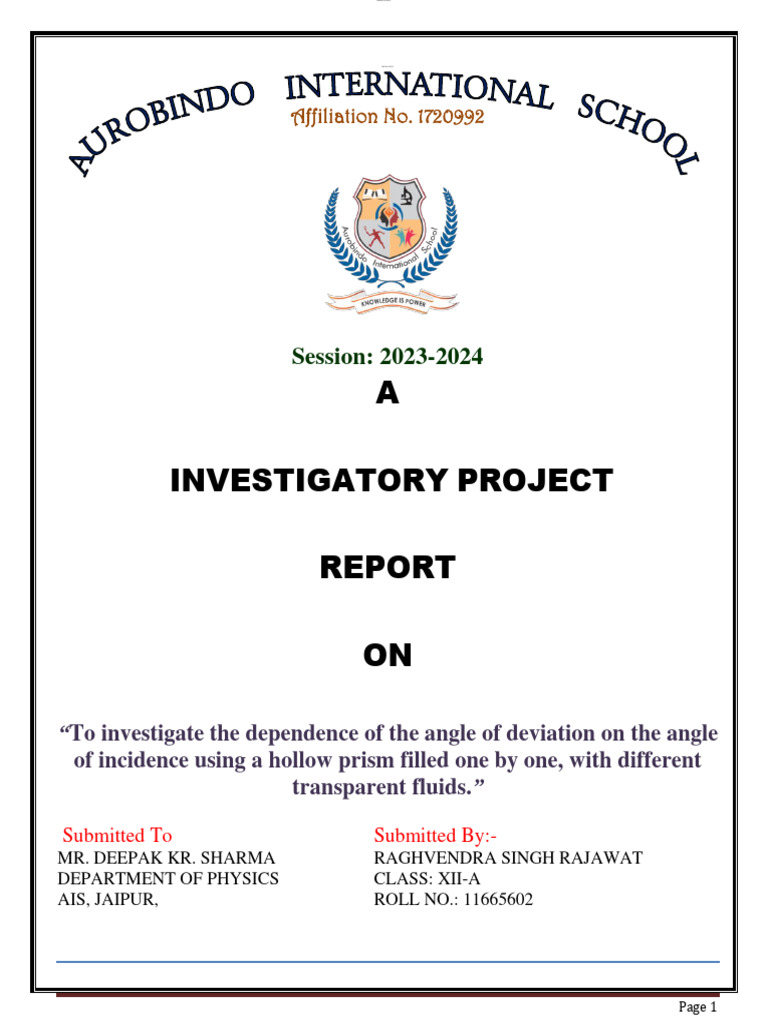 Physics Project on Prism Refraction | PDF | Refraction | Refractive Index