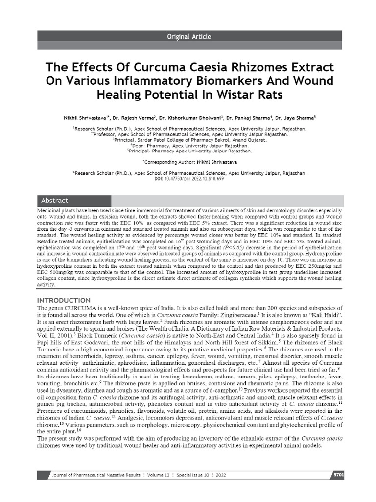View of The Effects Of Curcuma Caesia Rhizomes Extract On Various ...