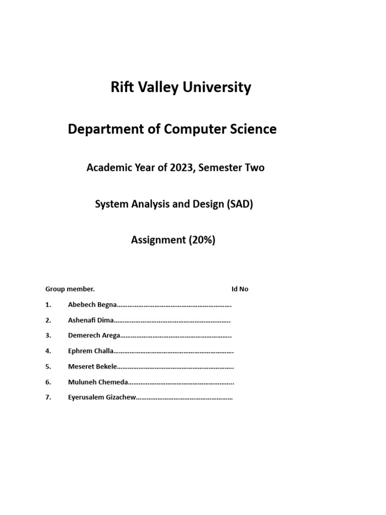 Rift Valley University: Department of Computer Science | PDF | Object ...