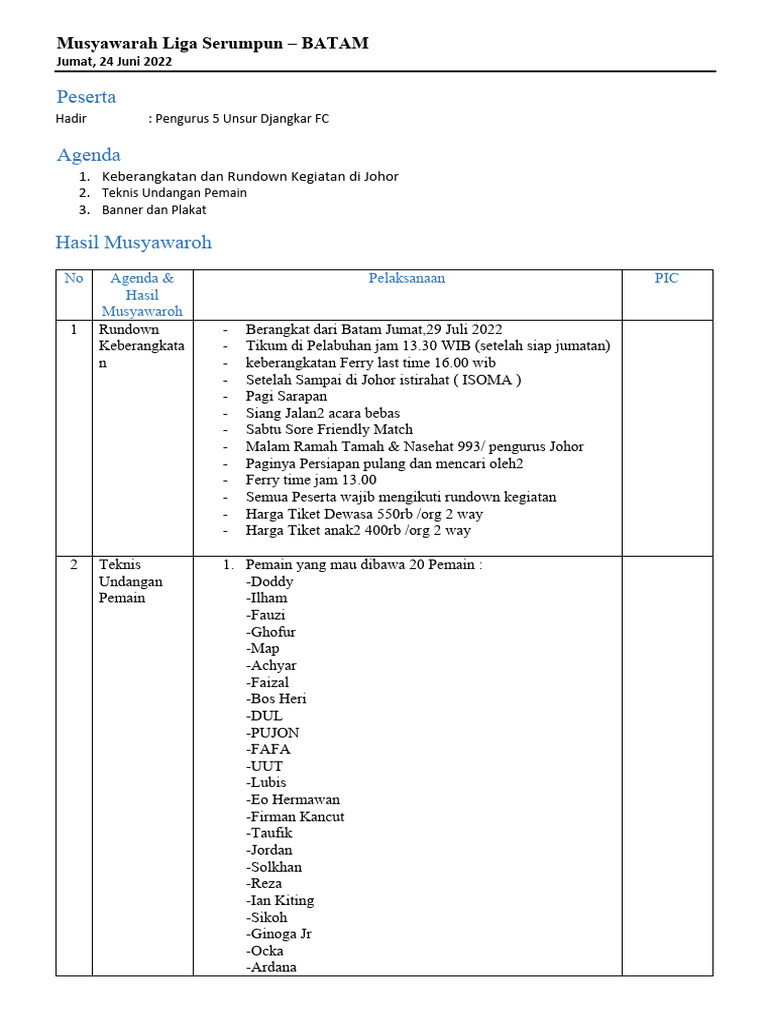 Undangan Pemain Tour | PDF