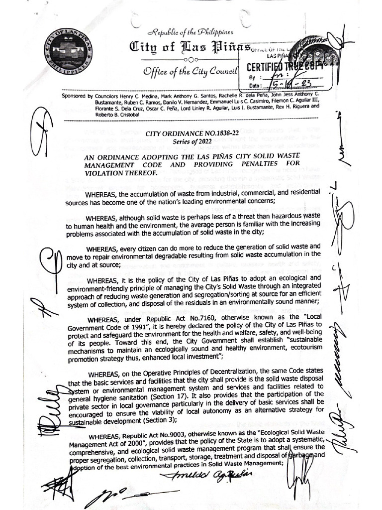 City Ordinance 1838-22 (LPCSWM Code) | PDF