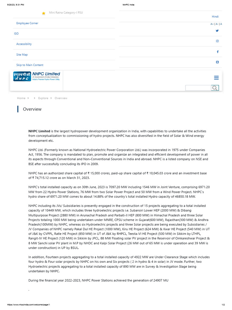 Nhpc India Overview Pdf