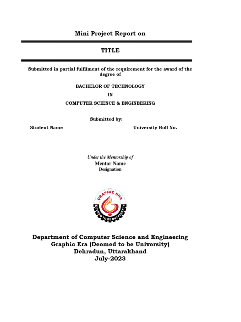 Mini Project Report: Computer Science BTech | PDF | Mentorship ...