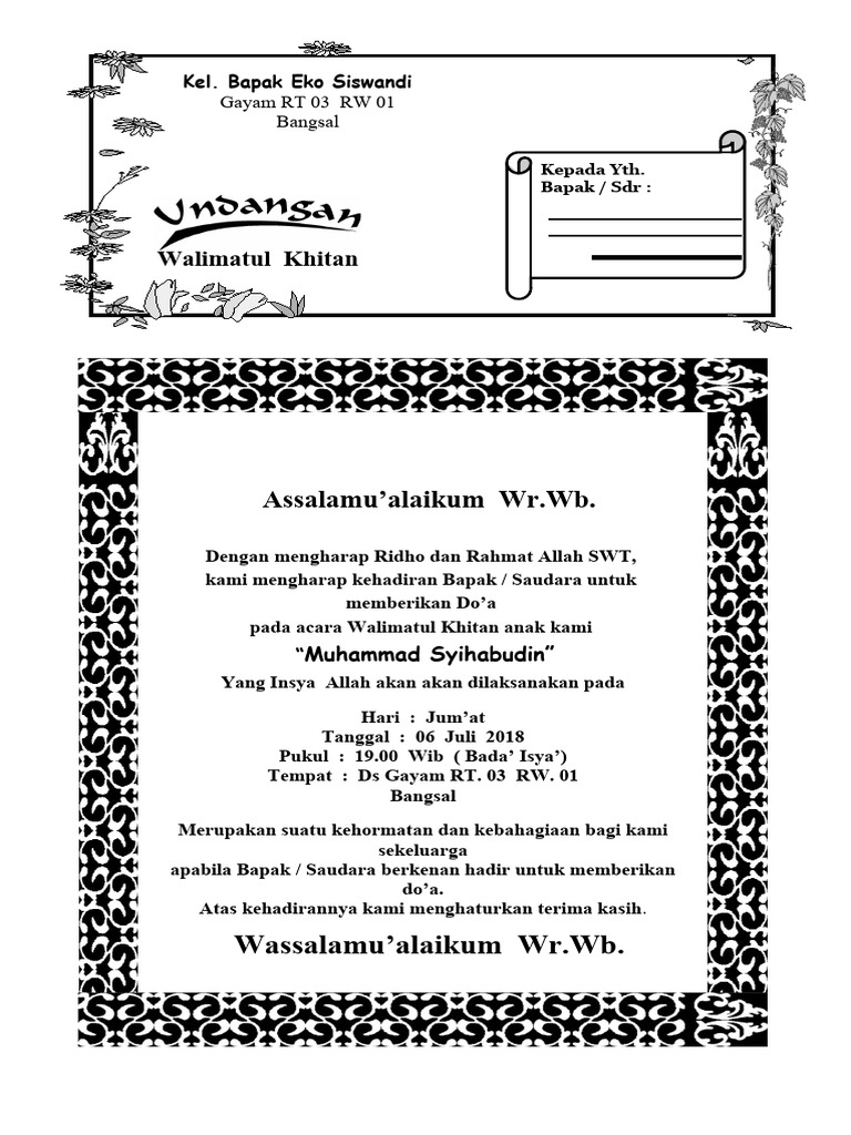 Undangan Walimatul Khitan | PDF
