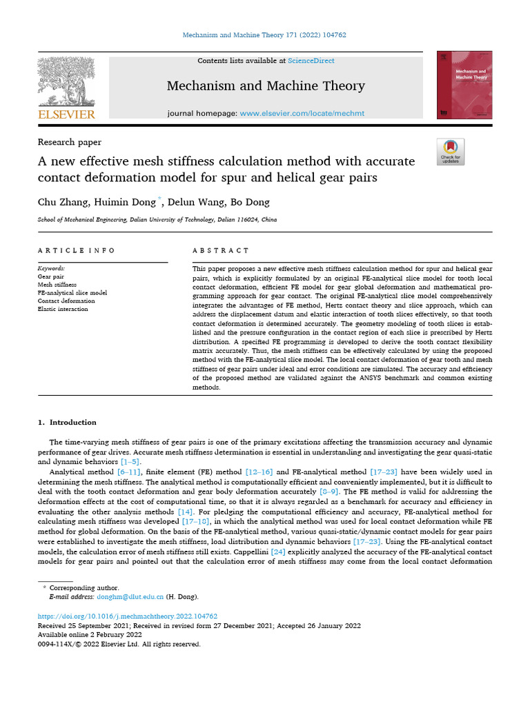 A New Effective Mesh Stiffness Calculation Method With Accurate Contact ...