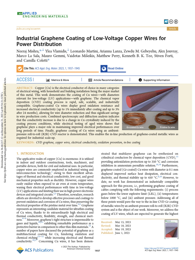Graphene Coating for Copper Wires | PDF | Graphene | Chemical Vapor ...