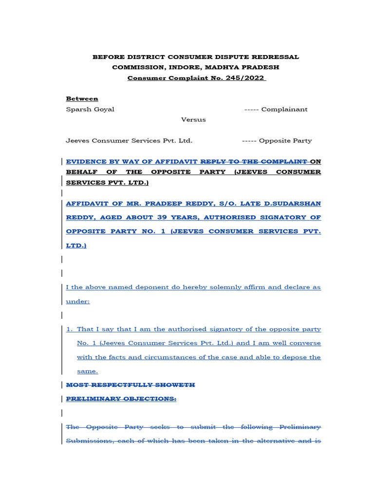 Evidence Sparsh Goyal Vs Jeeves Consumer Services PVT Ltd PDF