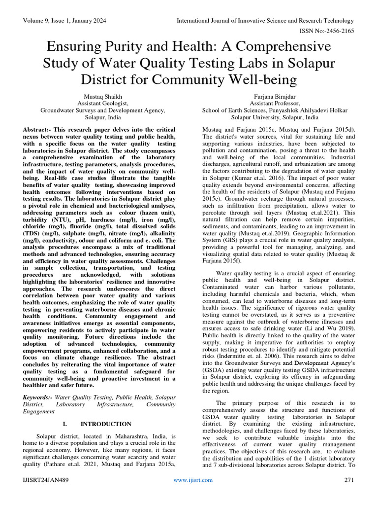 Ensuring Purity and Health A Comprehensive Study of Water Quality