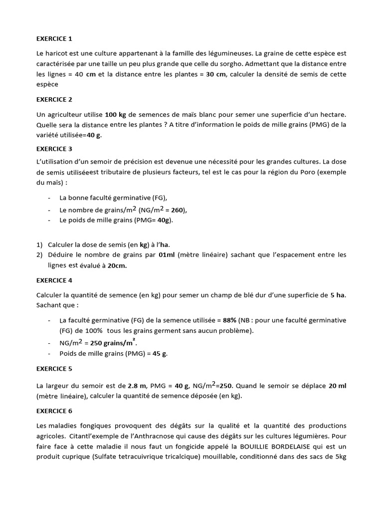 TD Phytotechnie Generale Exo | PDF | Céréale | Semis