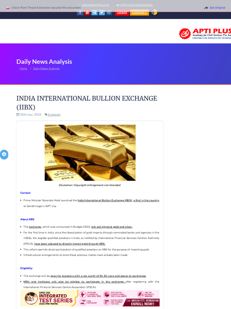 IAS GYAN - INDIA INTERNATIONAL BULLION EXCHANGE (IIBX) $.cleaned | PDF ...