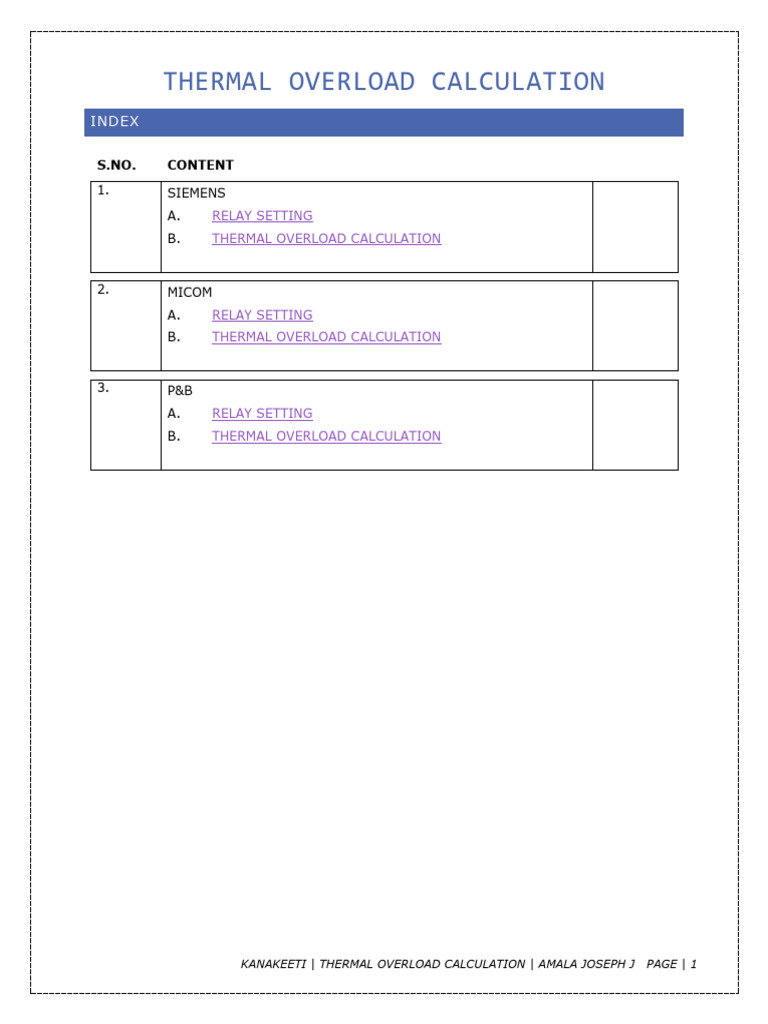 Thermal Overload Calculation of Relays PDF Relay Fuse (Electrical)