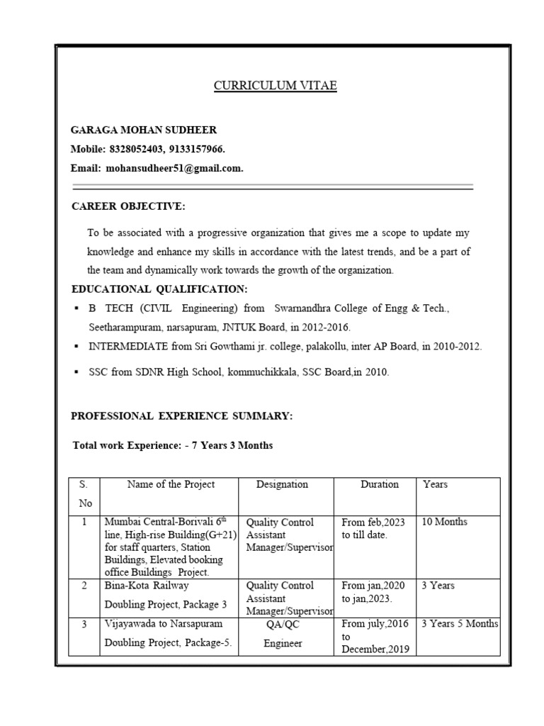 G M Sudhher QC CV Aprl26 PDF | PDF | Technology & Engineering