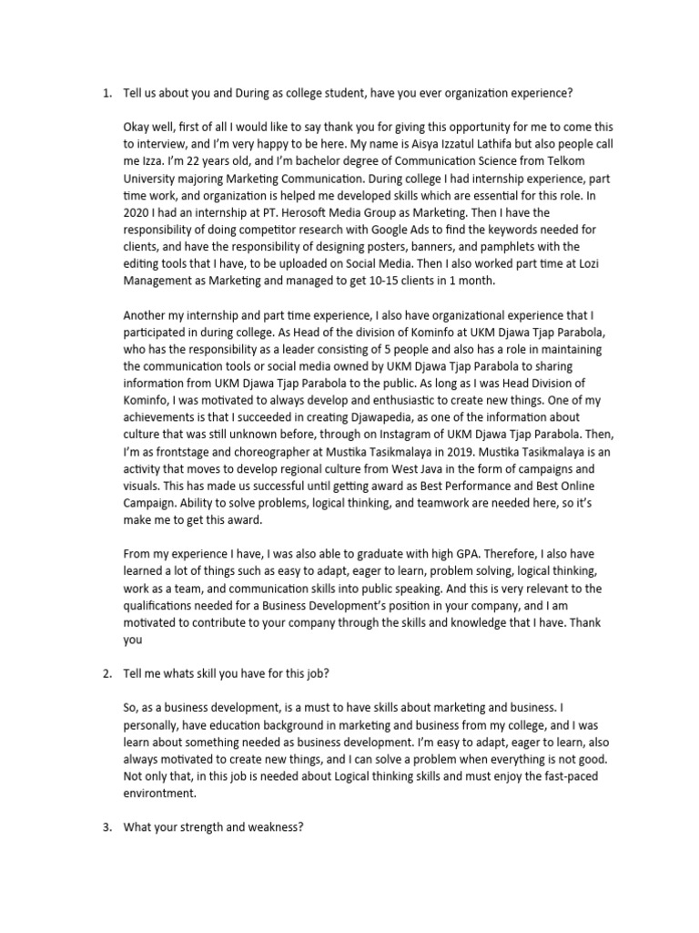Persiapan Interview Hr Shopee Pdf