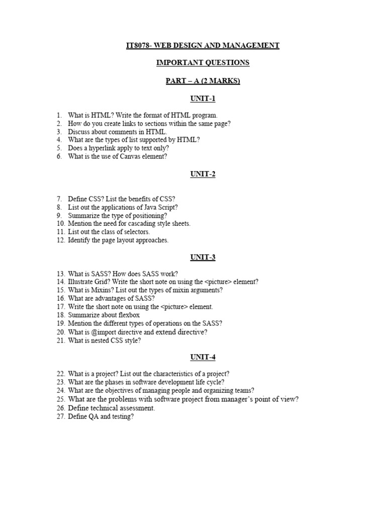 Web Design Exam Questions Overview | PDF | Web Design | World Wide Web
