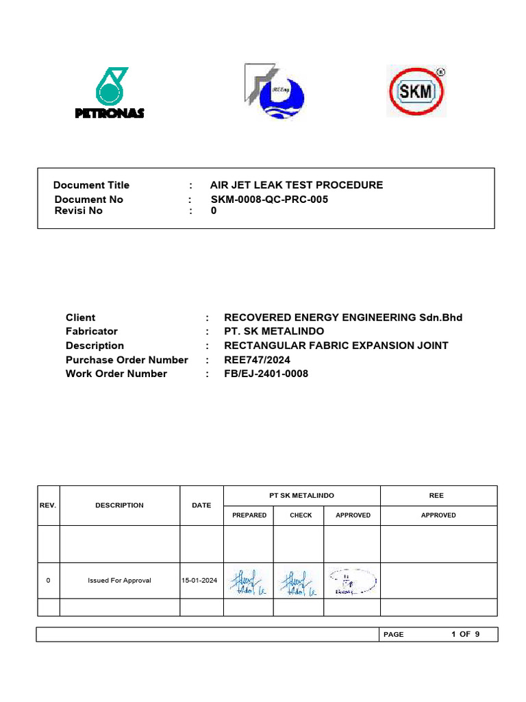 Air Jet Leak Test Procedure PDF Leak Building Engineering